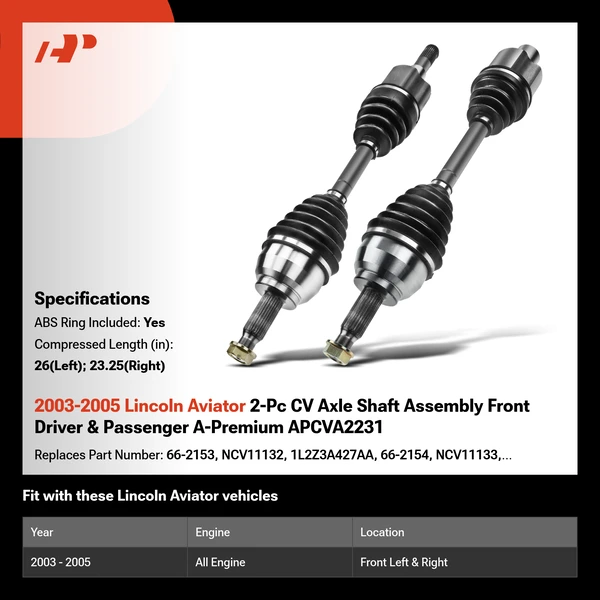 2003-2005 Lincoln Aviator 2-Pc CV Axle Shaft Assembly Front Driver & Passenger A-Premium APCVA2231