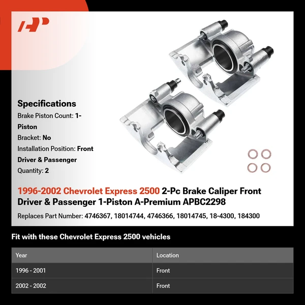 1996-2002 Chevrolet Express 2500 2-Pc Brake Caliper Front Driver & Passenger 1-Piston A-Premium APBC2298