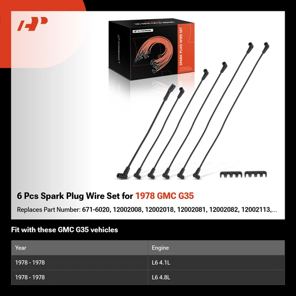 6 Pcs Spark Plug Wire Set for 1978 GMC G35