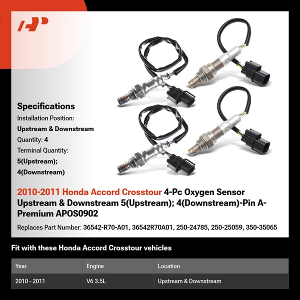 2010-2011 Honda Accord Crosstour 4-Pc Oxygen Sensor Upstream & Downstream 5(Upstream); 4(Downstream)-Pin A-Premium APOS0902