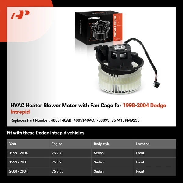 HVAC Heater Blower Motor with Fan Cage for 1998-2004 Dodge Intrepid