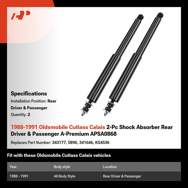 1988-1991 Oldsmobile Cutlass Calais 2-Pc Shock Absorber Rear Driver & Passenger A-Premium APSA0868