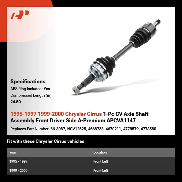 1995-1997 1999-2000 Chrysler Cirrus 1-Pc CV Axle Shaft Assembly Front Driver Side A-Premium APCVA1147