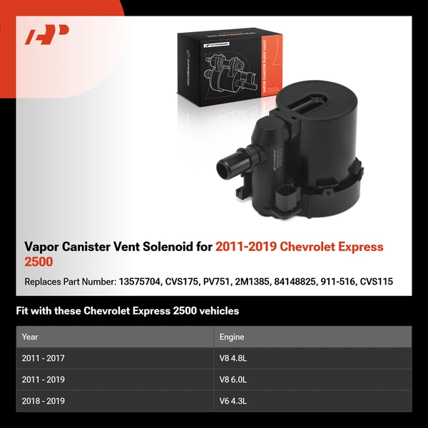 Vapor Canister Vent Solenoid for 2011-2019 Chevrolet Express 2500