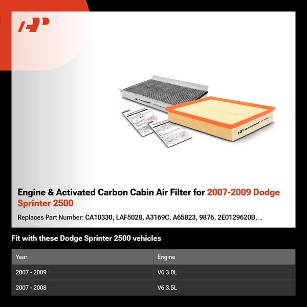 Engine & Activated Carbon Cabin Air Filter for 2007-2009 Dodge Sprinter 2500