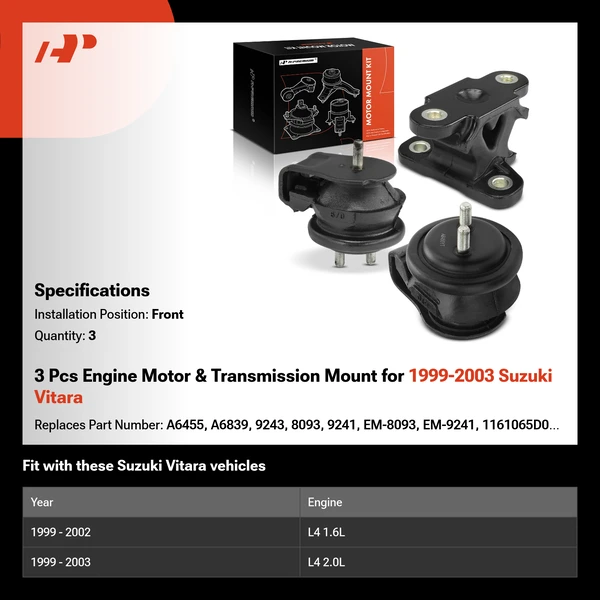 3 Pcs Engine Motor & Transmission Mount for 1999-2003 Suzuki Vitara