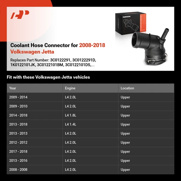Coolant Hose Connector for 2008-2018 Volkswagen Jetta