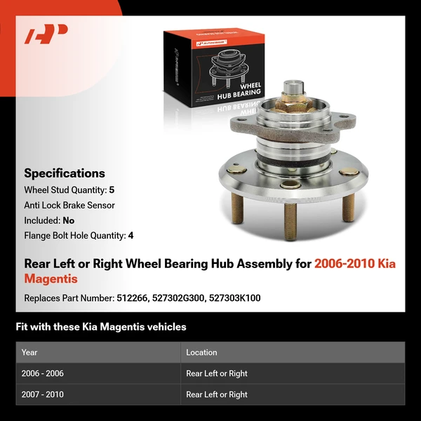 Rear Left or Right Wheel Bearing Hub Assembly for 2006-2010 Kia Magentis