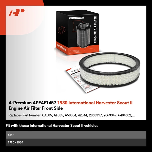 A-Premium APEAF1457 1980 International Harvester Scout II Engine Air Filter Front Side