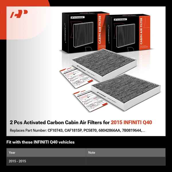 2 Pcs Activated Carbon Cabin Air Filters for 2015 INFINITI Q40