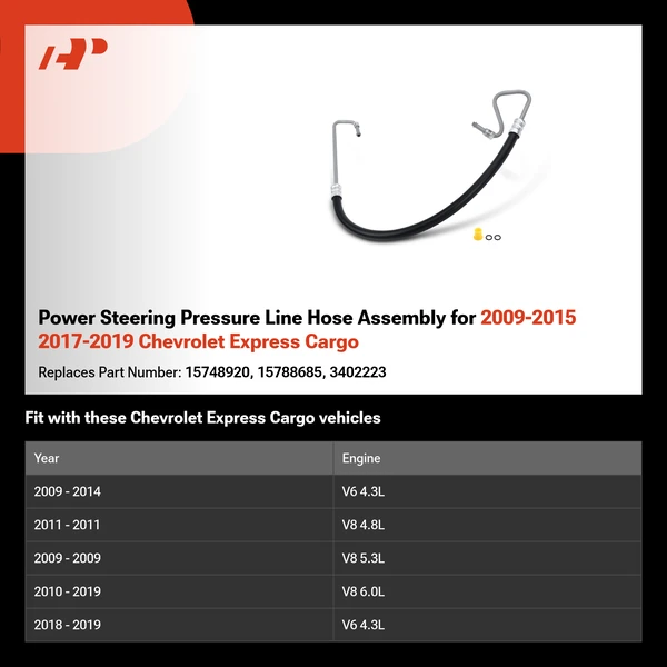 Power Steering Pressure Line Hose Assembly for 2009-2015 2017-2019 Chevrolet Express Cargo