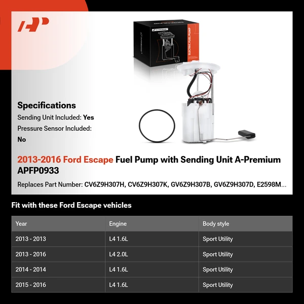 2013-2016 Ford Escape Fuel Pump with Sending Unit A-Premium APFP0933