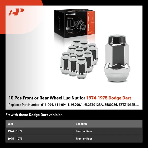 10 Pcs Front or Rear Wheel Lug Nut for 1974-1975 Dodge Dart