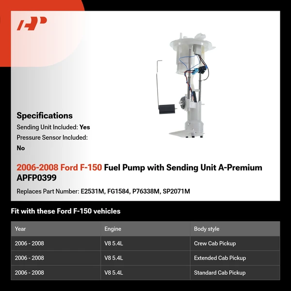 2006-2008 Ford F-150 Fuel Pump with Sending Unit A-Premium APFP0399
