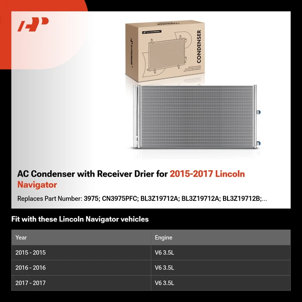 AC Condenser with Receiver Drier for 2015-2017 Lincoln Navigator