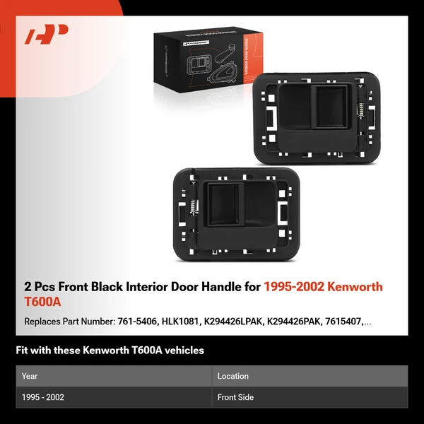 2 Pcs Front Black Interior Door Handle for 1995-2002 Kenworth T600A