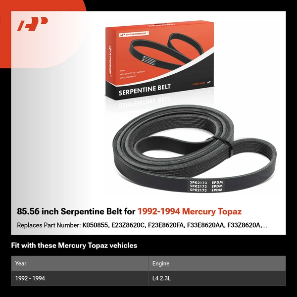 85.56 inch Serpentine Belt for 1992-1994 Mercury Topaz