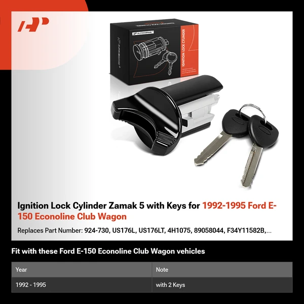 Ignition Lock Cylinder Zamak 5 with Keys for 1992-1995 Ford E-150 Econoline Club Wagon