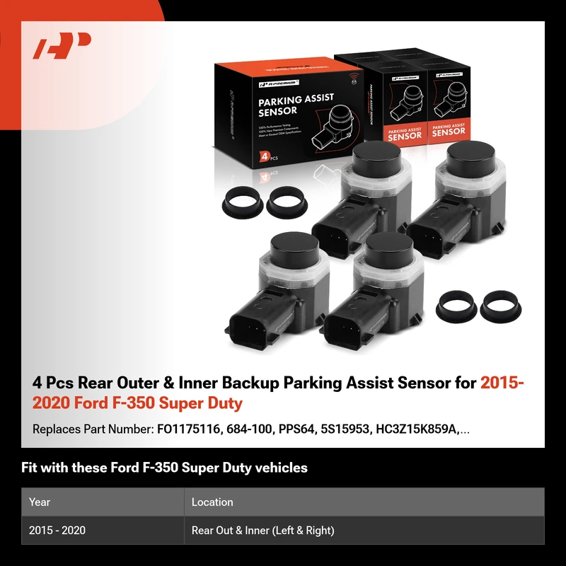 4 Pcs Rear Outer & Inner Backup Parking Assist Sensor for 2015-2020 Ford F-350 Super Duty