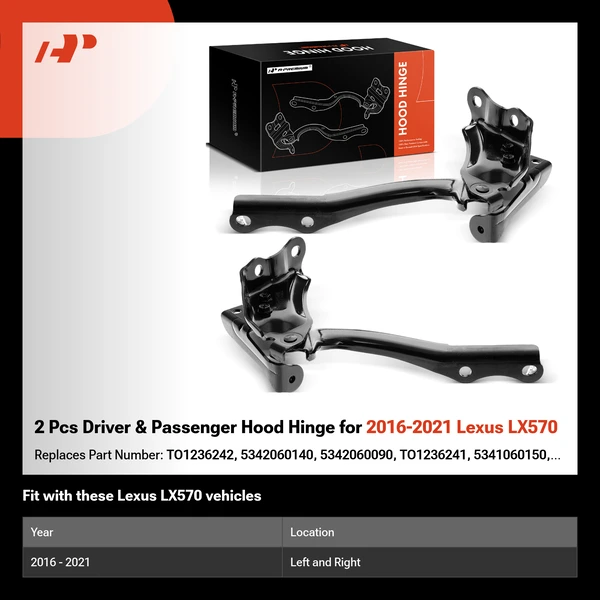 2 Pcs Driver & Passenger Hood Hinge for 2016-2021 Lexus LX570