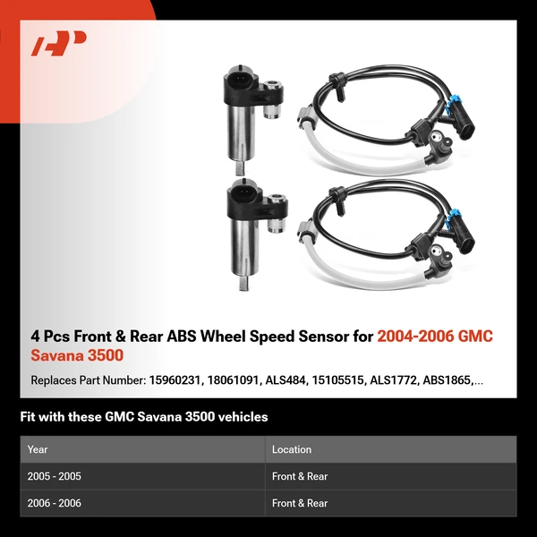 4 Pcs Front & Rear ABS Wheel Speed Sensor for 2004-2006 GMC Savana 3500