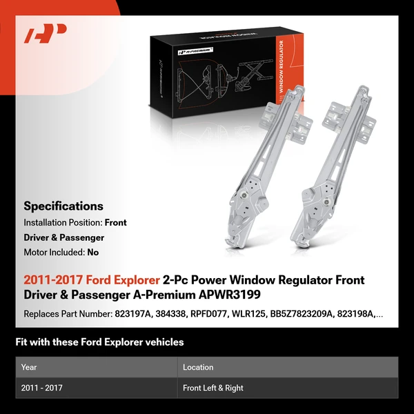 2011-2017 Ford Explorer 2-Pc Power Window Regulator Front Driver & Passenger A-Premium APWR3199
