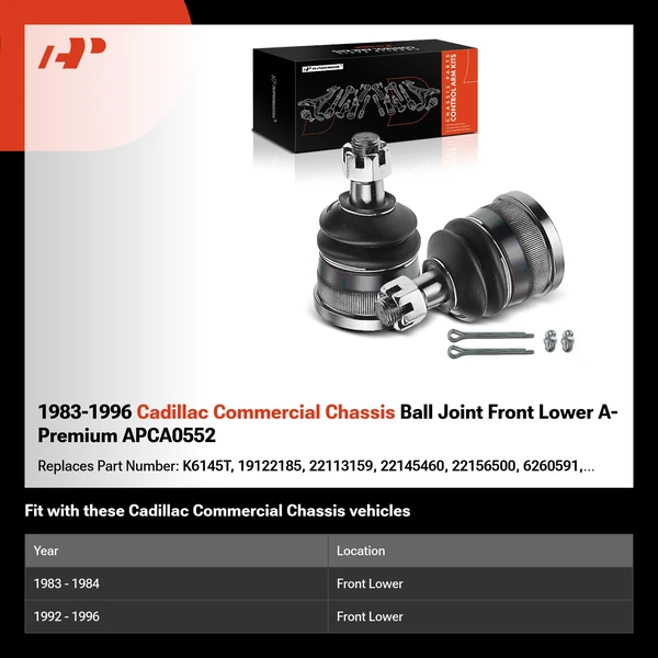 1983-1996 Cadillac Commercial Chassis Ball Joint Front Lower A-Premium APCA0552