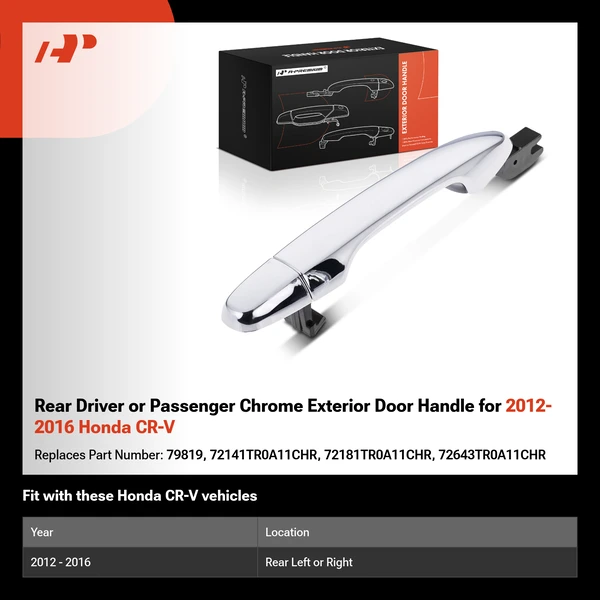 Rear Driver or Passenger Chrome Exterior Door Handle for 2012-2016 Honda CR-V