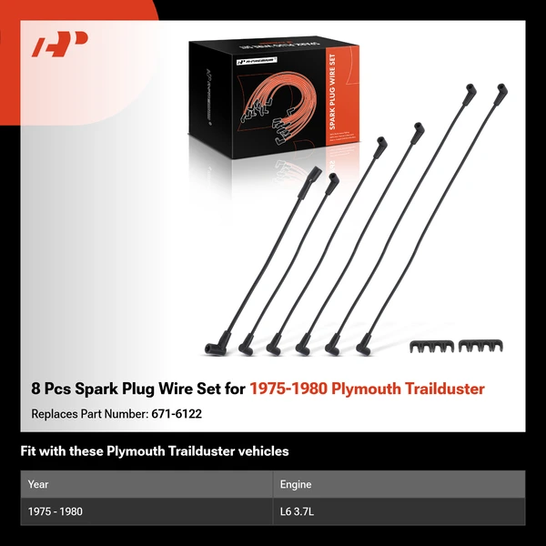 8 Pcs Spark Plug Wire Set for 1975-1980 Plymouth Trailduster