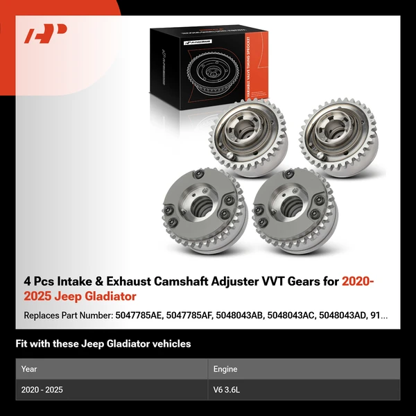 4 Pcs Intake & Exhaust Camshaft Adjuster VVT Gears for 2020-2025 Jeep Gladiator