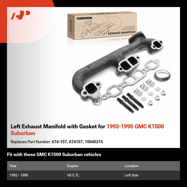 Left Exhaust Manifold with Gasket for 1992-1995 GMC K1500 Suburban