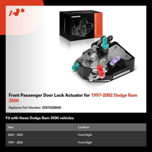 Front Passenger Door Lock Actuator for 1997-2002 Dodge Ram 3500