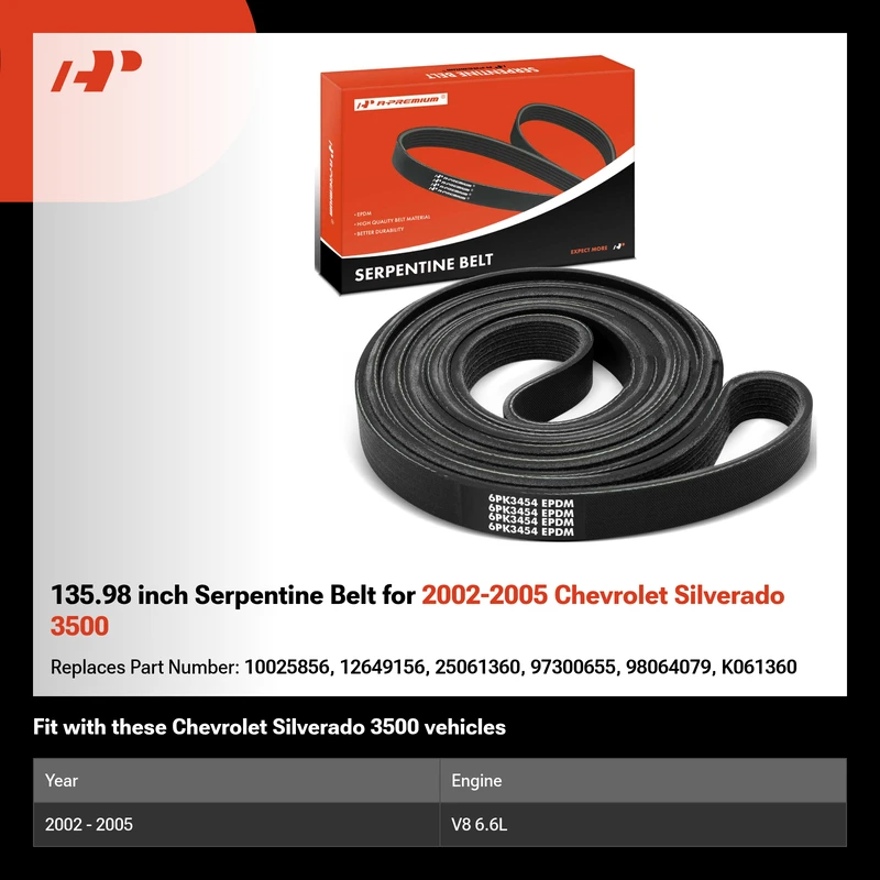 135.98 inch Serpentine Belt for 2002-2005 Chevrolet Silverado 3500
