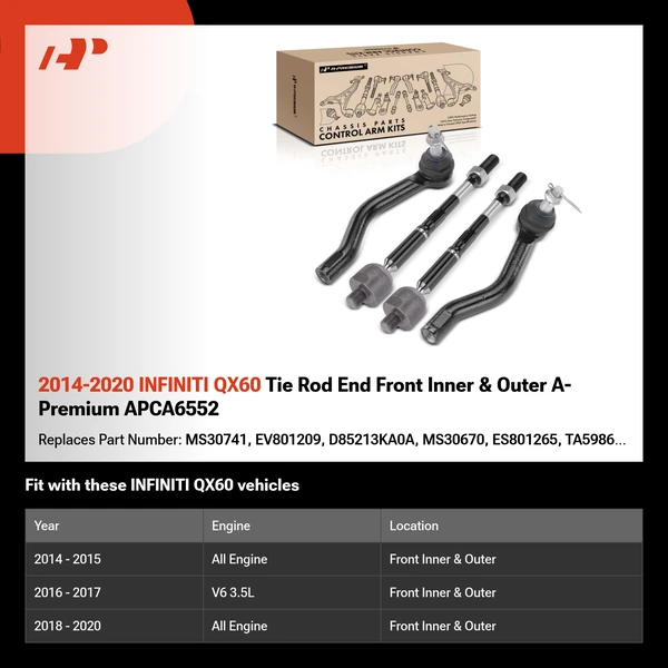 2014-2020 INFINITI QX60 Tie Rod End Front Inner & Outer A-Premium APCA6552