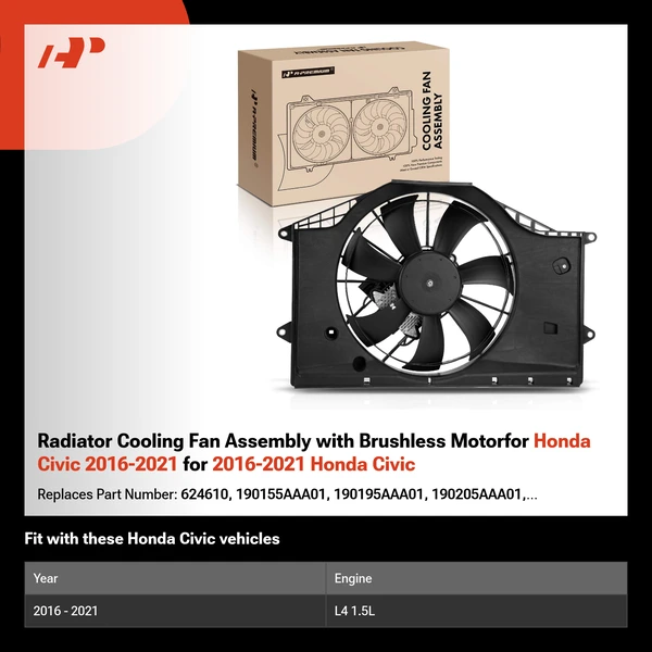 Radiator Cooling Fan Assembly with Brushless Motorfor Honda Civic 2016-2021 for 2016-2021 Honda Civic