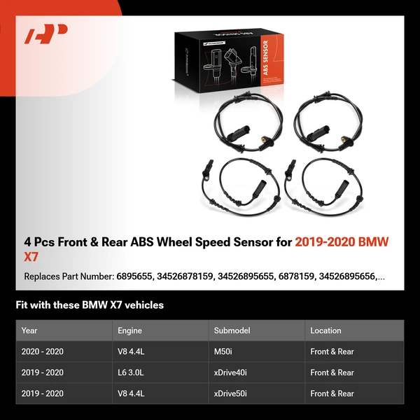 4 Pcs Front & Rear ABS Wheel Speed Sensor for 2019-2020 BMW X7