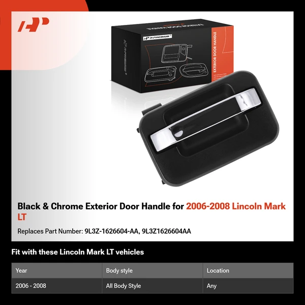 Black & Chrome Exterior Door Handle for 2006-2008 Lincoln Mark LT