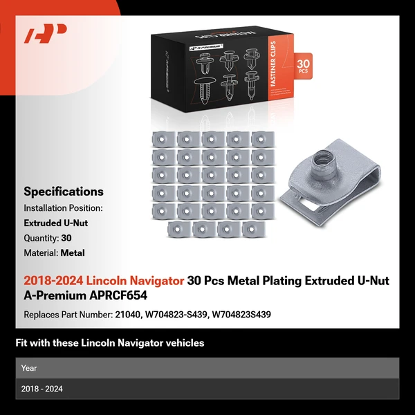 2018-2024 Lincoln Navigator 30 Pcs Metal Plating Extruded U-Nut A-Premium APRCF654
