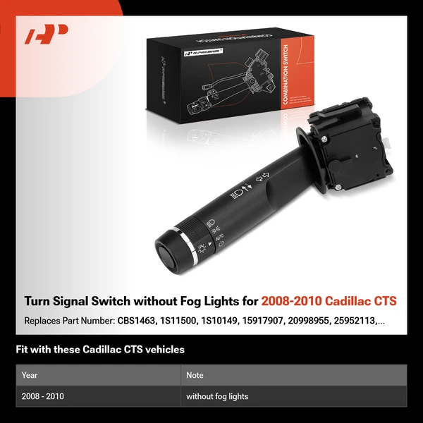 Turn Signal Switch without Fog Lights for 2008-2010 Cadillac CTS