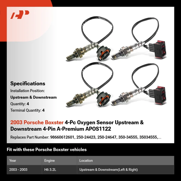 2003 Porsche Boxster 4-Pc Oxygen Sensor Upstream & Downstream 4-Pin A-Premium APOS1122