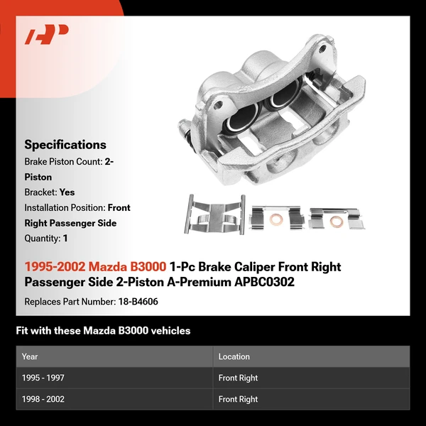 1995-2002 Mazda B3000 1-Pc Brake Caliper Front Right Passenger Side 2-Piston A-Premium APBC0302