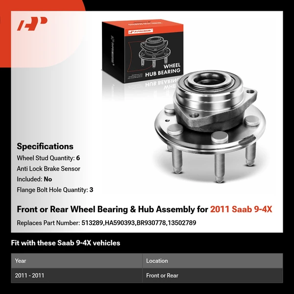 Front or Rear Wheel Bearing & Hub Assembly for 2011 Saab 9-4X