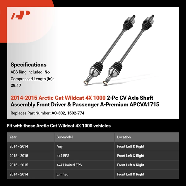 2014-2015 Arctic Cat Wildcat 4X 1000 2-Pc CV Axle Shaft Assembly Front Driver & Passenger A-Premium APCVA1715