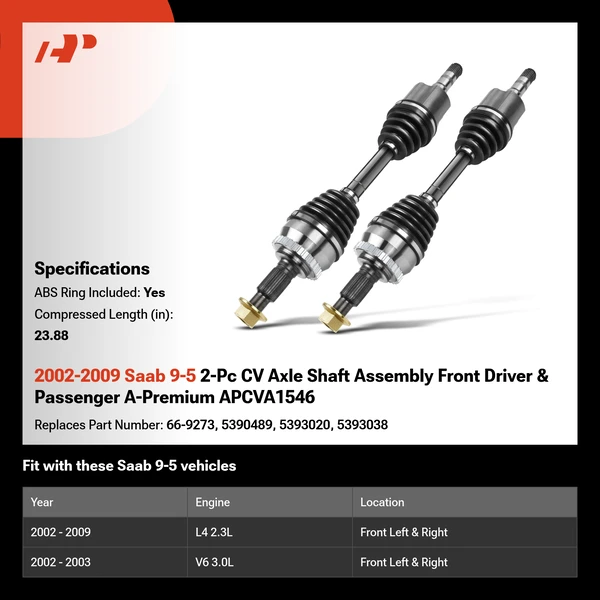 2002-2009 Saab 9-5 2-Pc CV Axle Shaft Assembly Front Driver & Passenger A-Premium APCVA1546