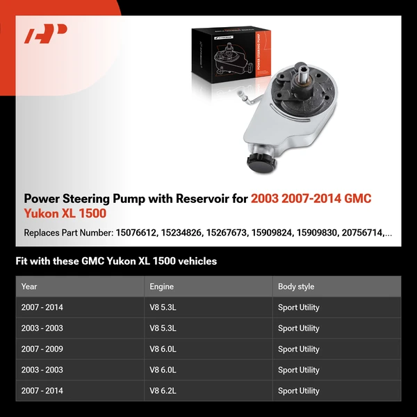 Power Steering Pump with Reservoir for 2003 2007-2014 GMC Yukon XL 1500