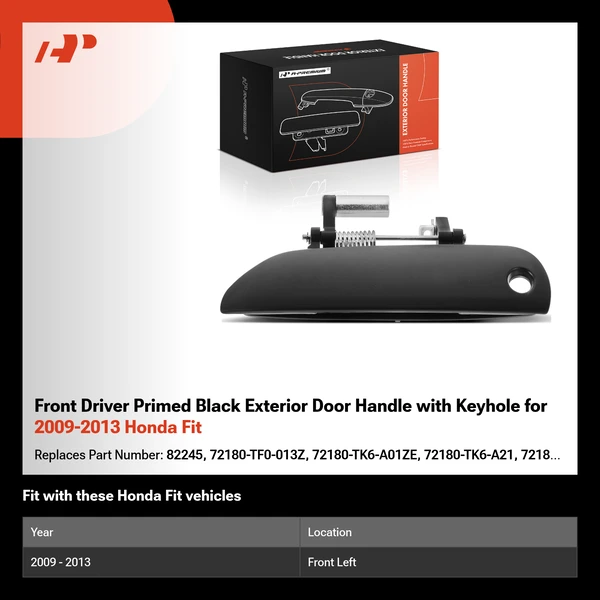 Front Driver Primed Black Exterior Door Handle with Keyhole for 2009-2013 Honda Fit