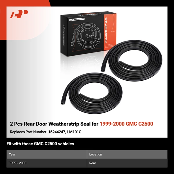 2 Pcs Rear Door Weatherstrip Seal for 1999-2000 GMC C2500
