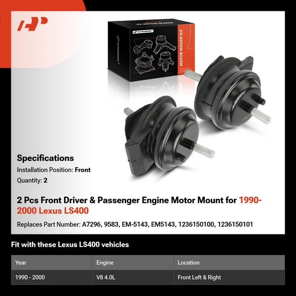 2 Pcs Front Driver & Passenger Engine Motor Mount for 1990-2000 Lexus LS400