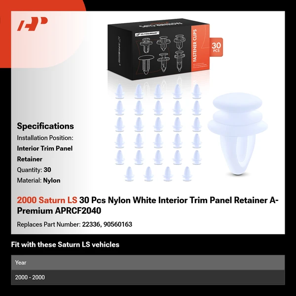 2000 Saturn LS 30 Pcs Nylon White Interior Trim Panel Retainer A-Premium APRCF2040