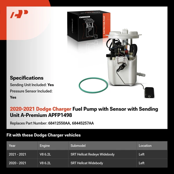 2020-2021 Dodge Charger Fuel Pump with Sensor with Sending Unit A-Premium APFP1498